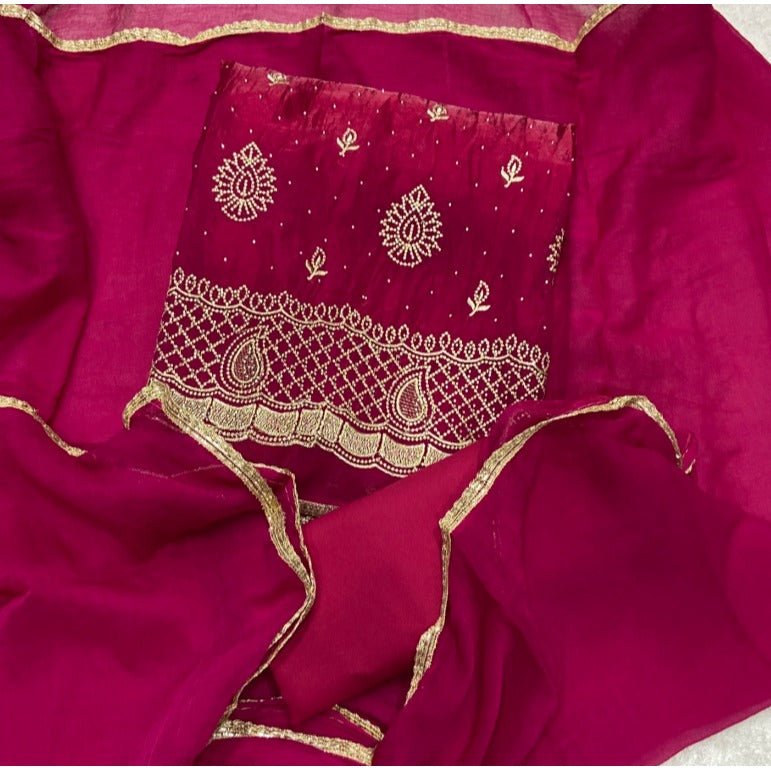 Crush Silk Suit Set with Zari & Sequins Work - Yanchi