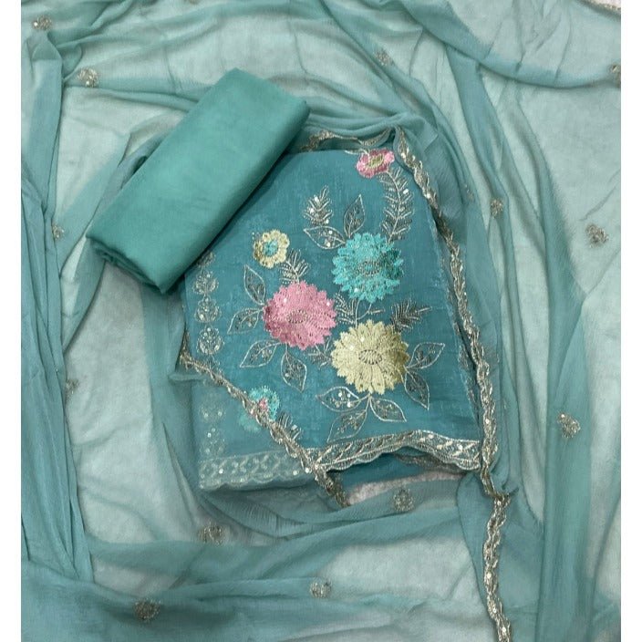 Crush Silk Suit Set with Zari & Sequins Work - Yanchi