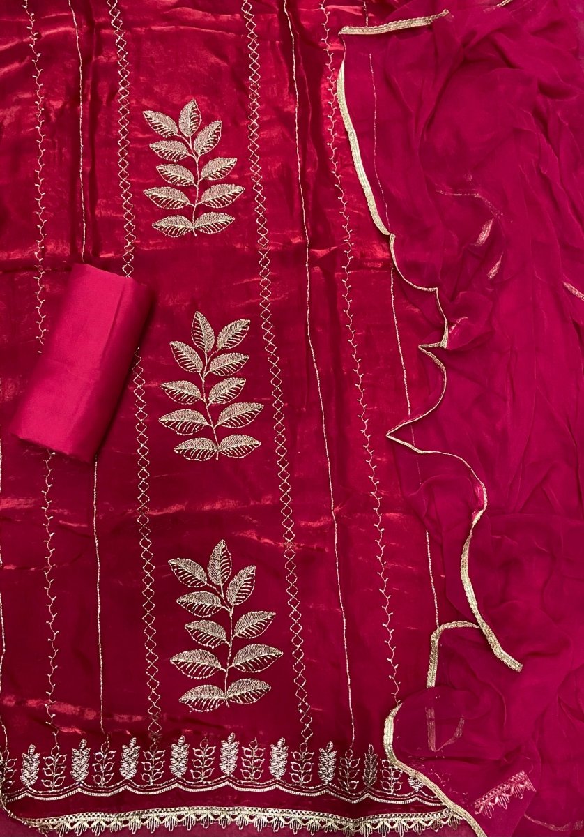 Crush Silk Suit Set with Zari & Sequins Work - Yanchi