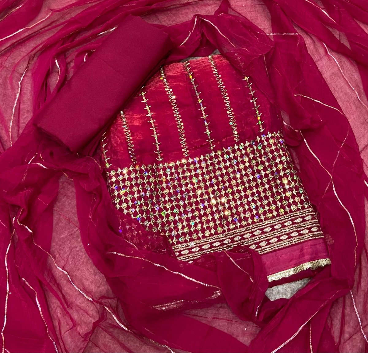 Crush Silk Suit Set with Zari & Sequins Work - Yanchi