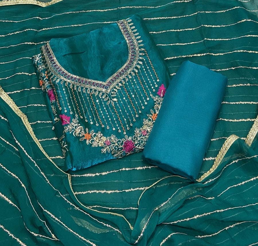 Crush Silk Suit Set with Zari & Sequins Work - Yanchi