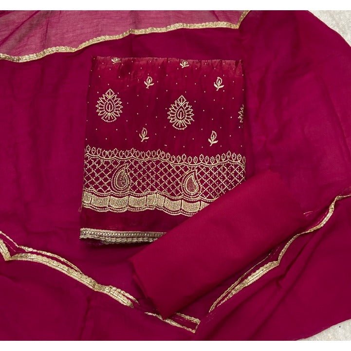Crush Silk Suit Set with Zari & Sequins Work - Yanchi