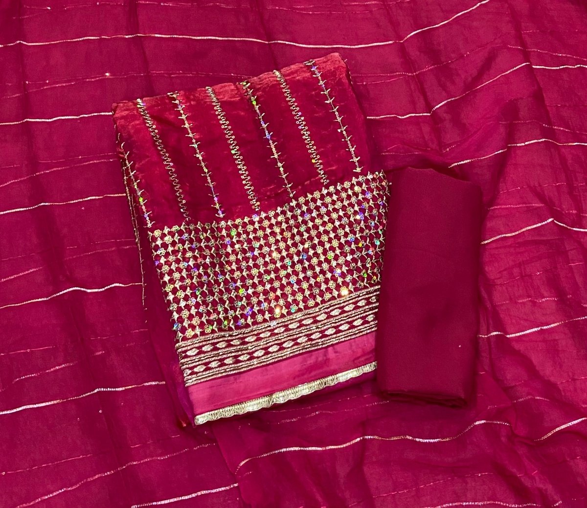Crush Silk Suit Set with Zari & Sequins Work - Yanchi