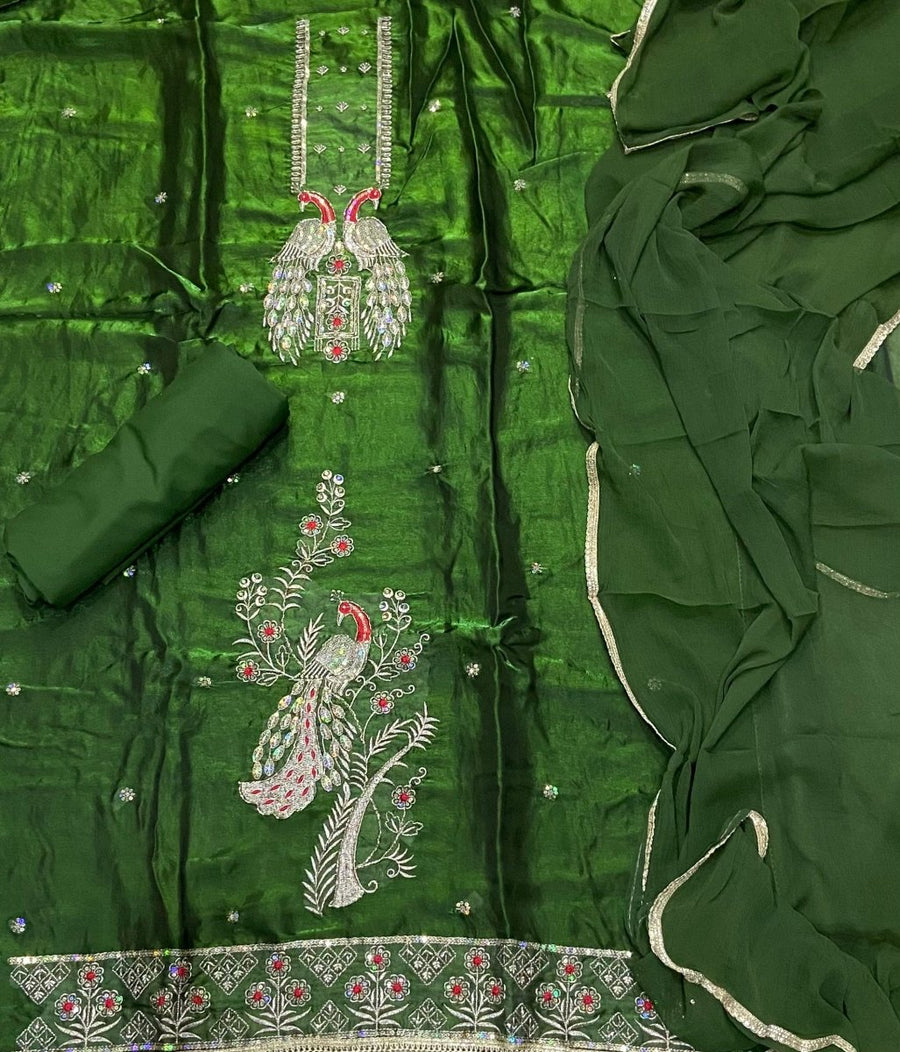 Crush Silk Suit Set with Zari & Sequins Work - Yanchi