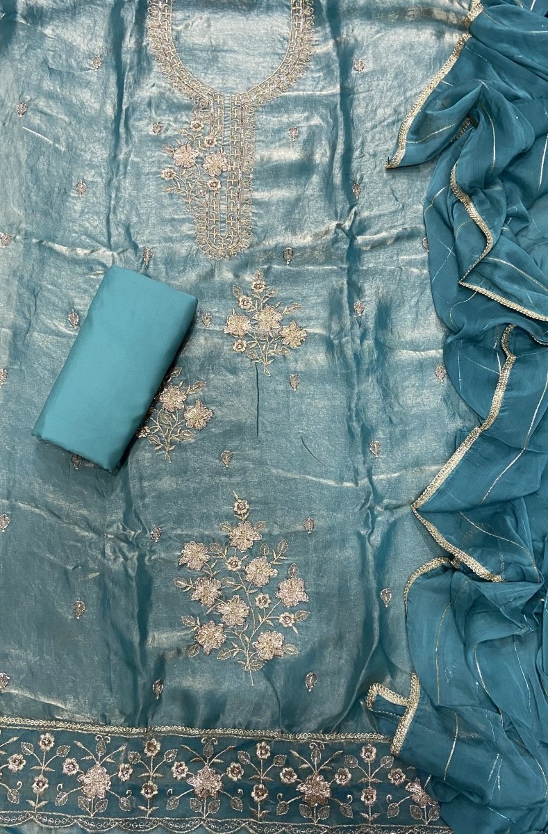 Crush Silk Suit Set with Zari & Sequins Work - Yanchi