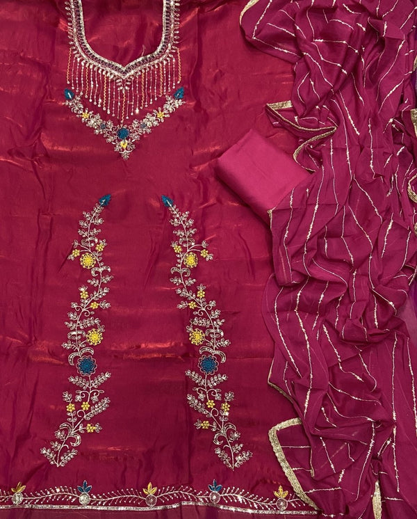 Crush Silk Suit Set with Zari & Sequins Work - Yanchi