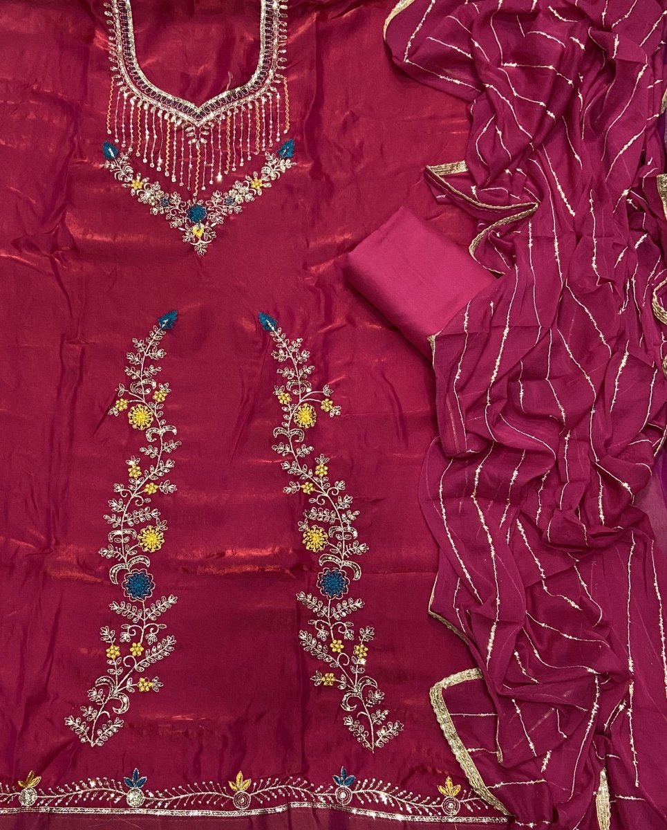 Crush Silk Suit Set with Zari & Sequins Work - Yanchi