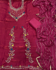 Crush Silk Suit Set with Zari & Sequins Work - Yanchi