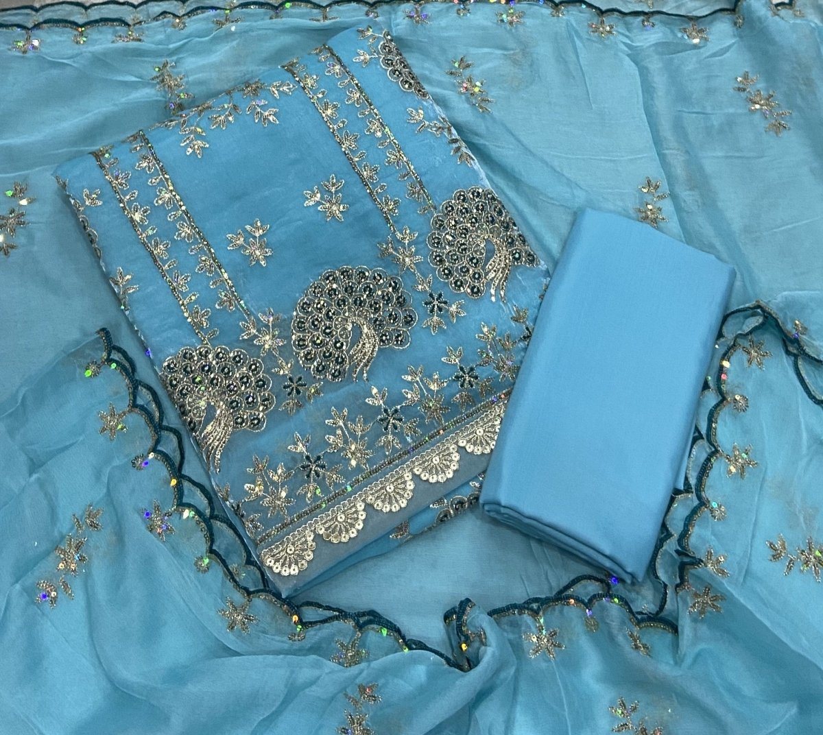 Crush Silk Suit Set with Zari & Sequins Work - Yanchi