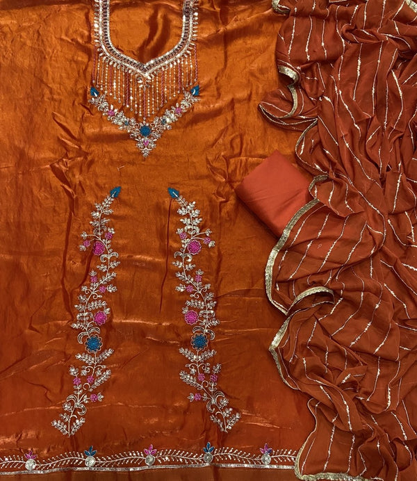 Crush Silk Suit Set with Zari & Sequins Work - Yanchi