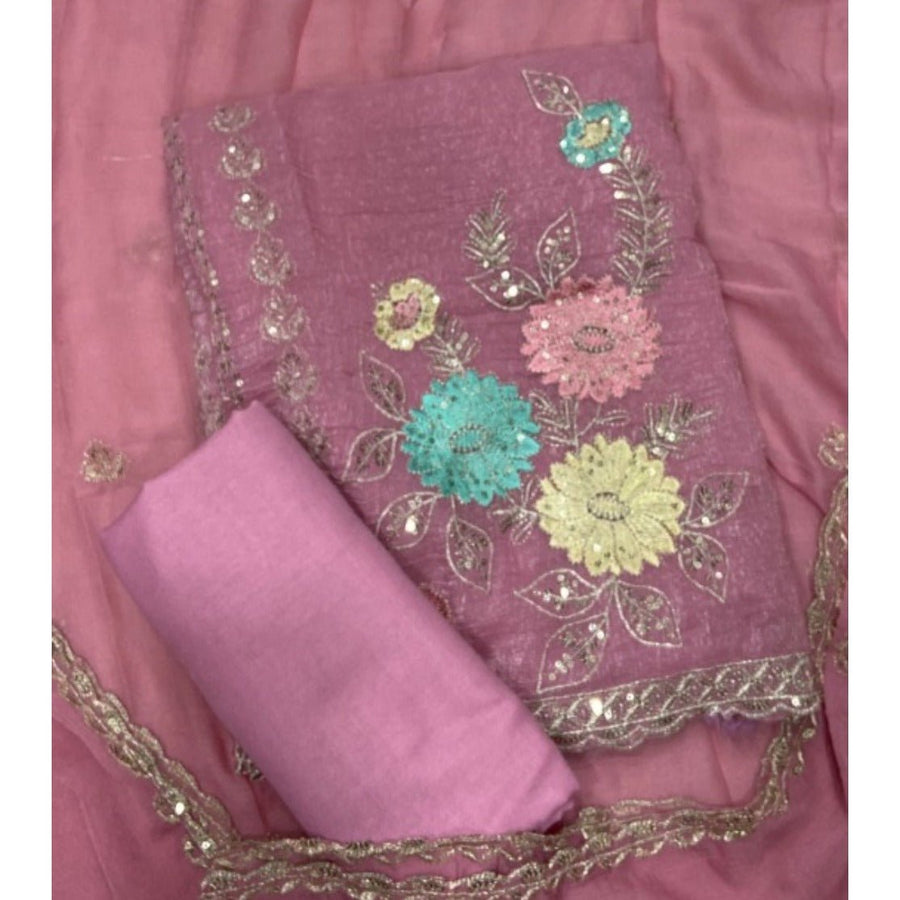 Crush Silk Suit Set with Zari & Sequins Work - Yanchi