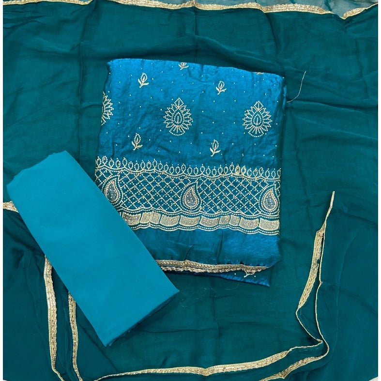 Crush Silk Suit Set with Zari & Sequins Work - Yanchi