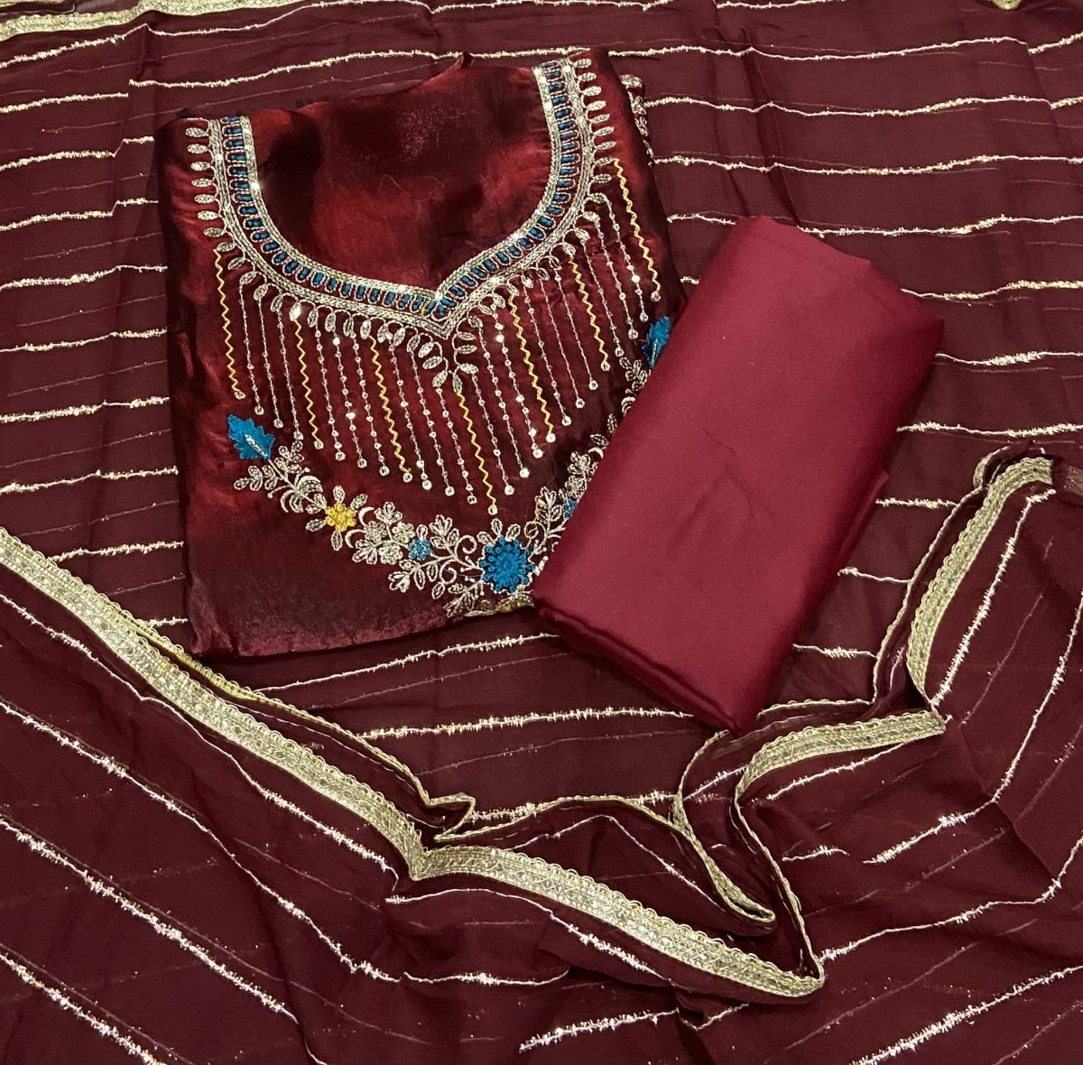 Crush Silk Suit Set with Zari & Sequins Work - Yanchi