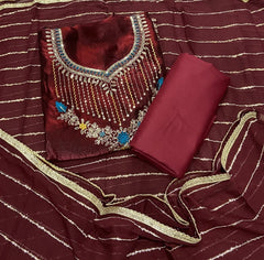 Crush Silk Suit Set with Zari & Sequins Work - Yanchi