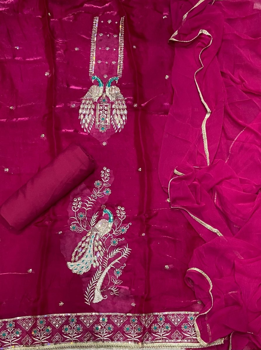 Crush Silk Suit Set with Zari & Sequins Work - Yanchi