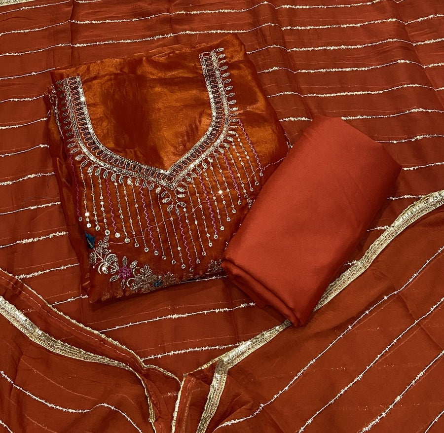 Crush Silk Suit Set with Zari & Sequins Work - Yanchi