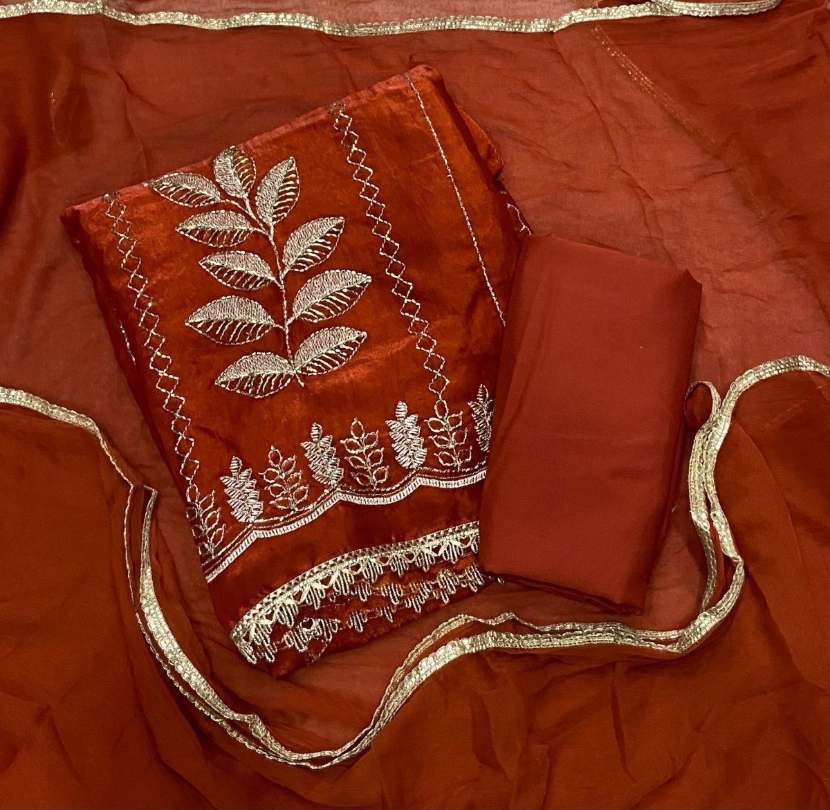 Crush Silk Suit Set with Zari & Sequins Work - Yanchi