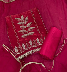 Crush Silk Suit Set with Zari & Sequins Work - Yanchi