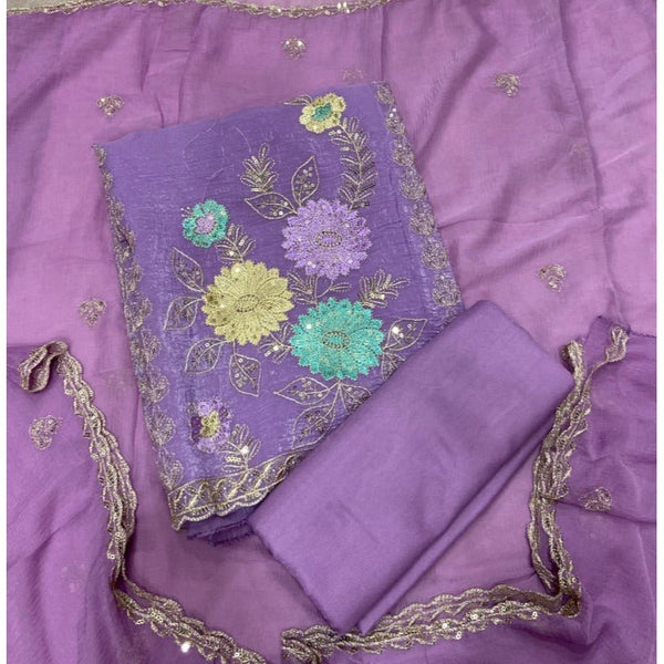 Crush Silk Suit Set with Zari & Sequins Work - Yanchi