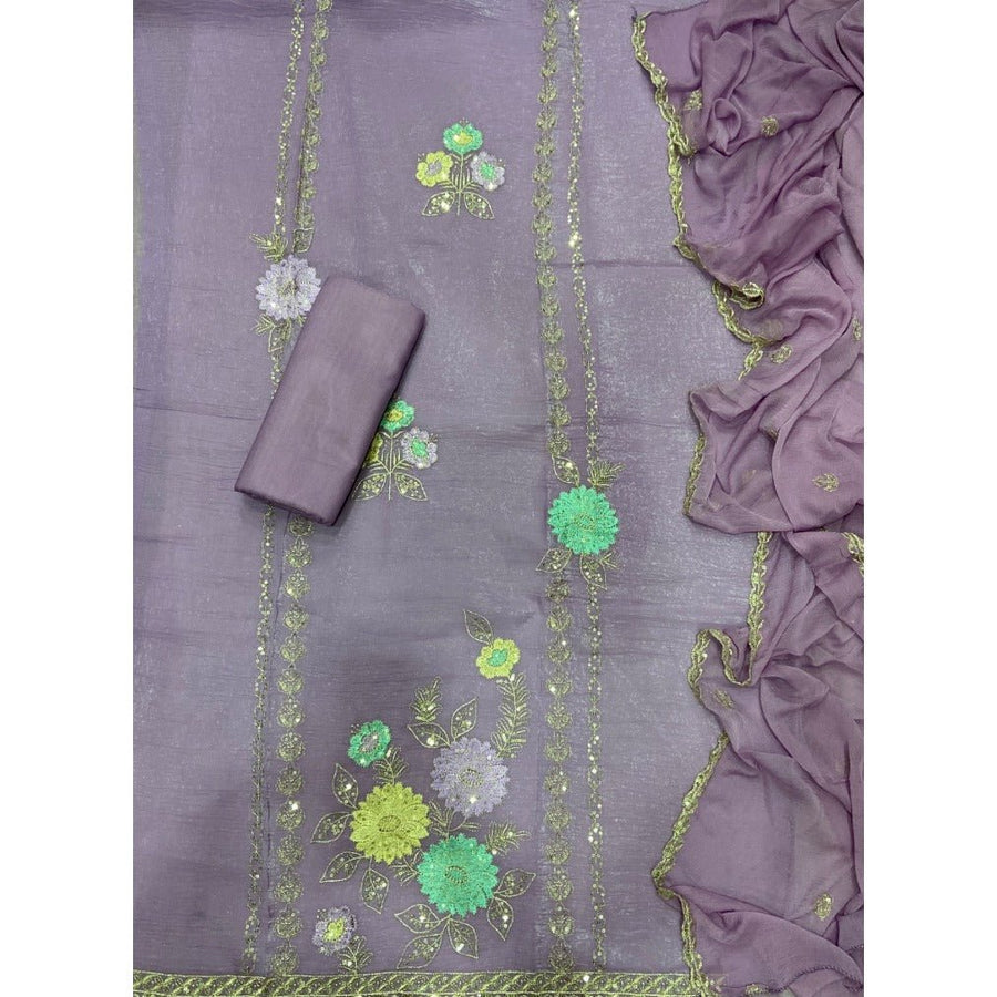Crush Silk Suit Set with Zari & Sequins Work - Yanchi