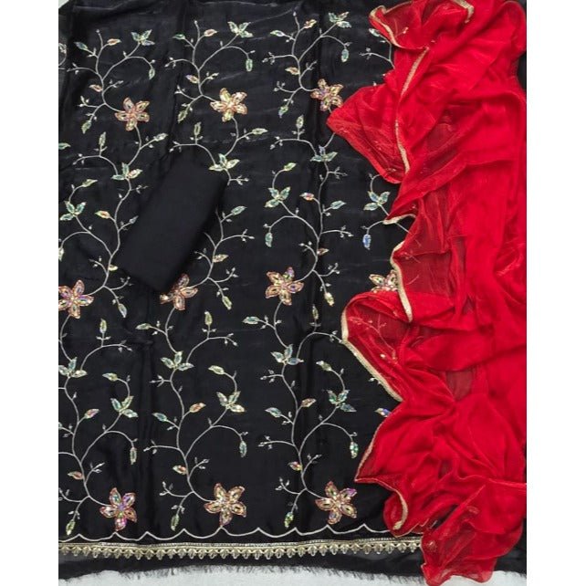 Crush Silk Suit Set with Zari & Sequins Work - Yanchi