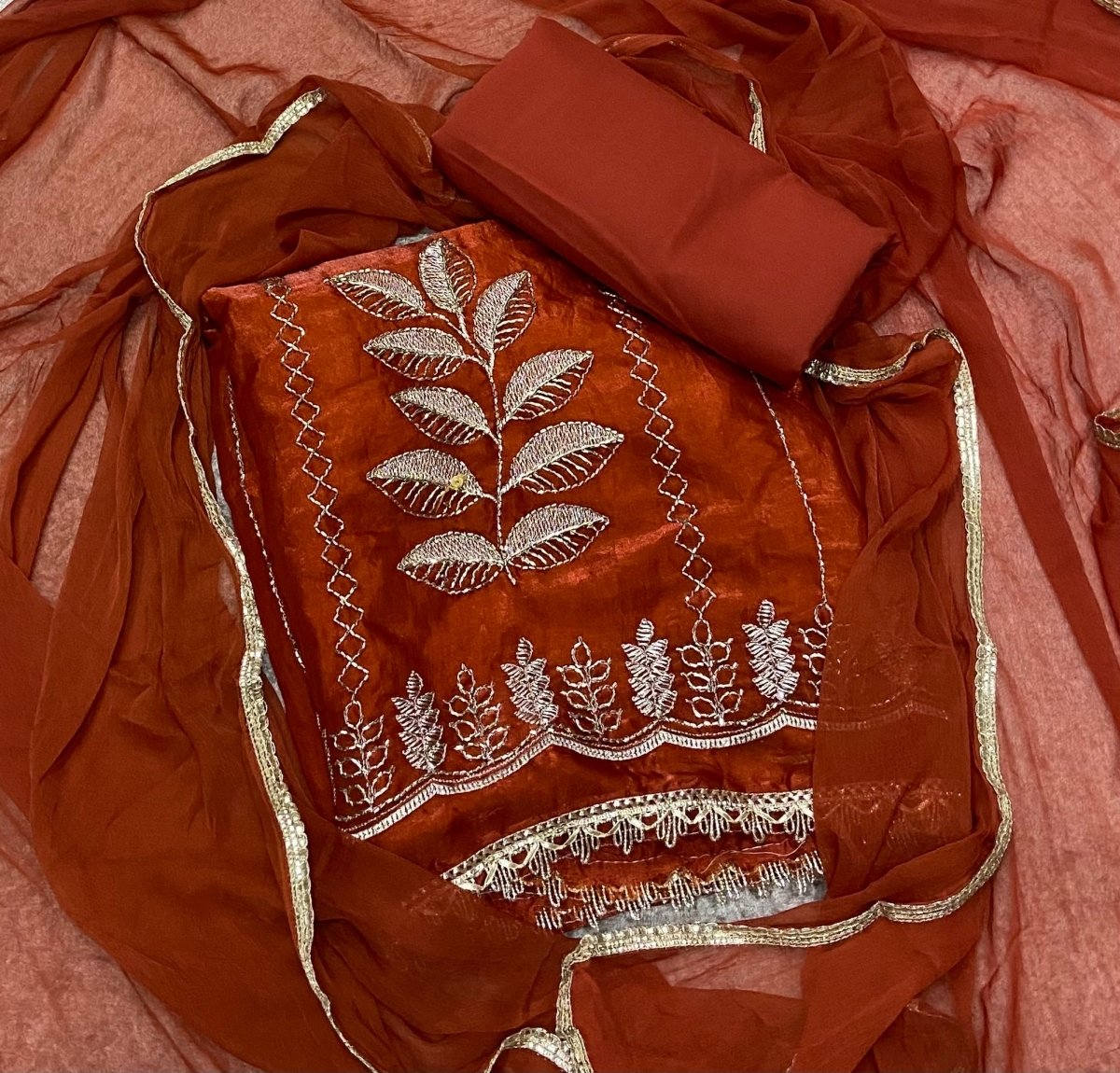 Crush Silk Suit Set with Zari & Sequins Work - Yanchi