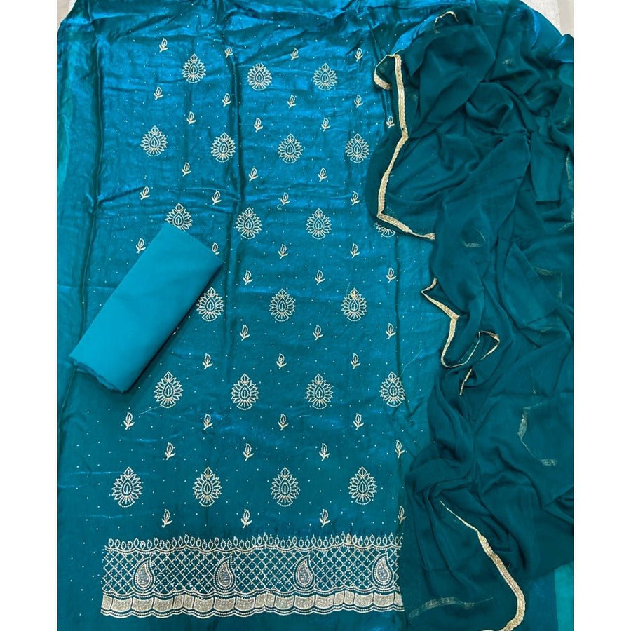 Crush Silk Suit Set with Zari & Sequins Work - Yanchi