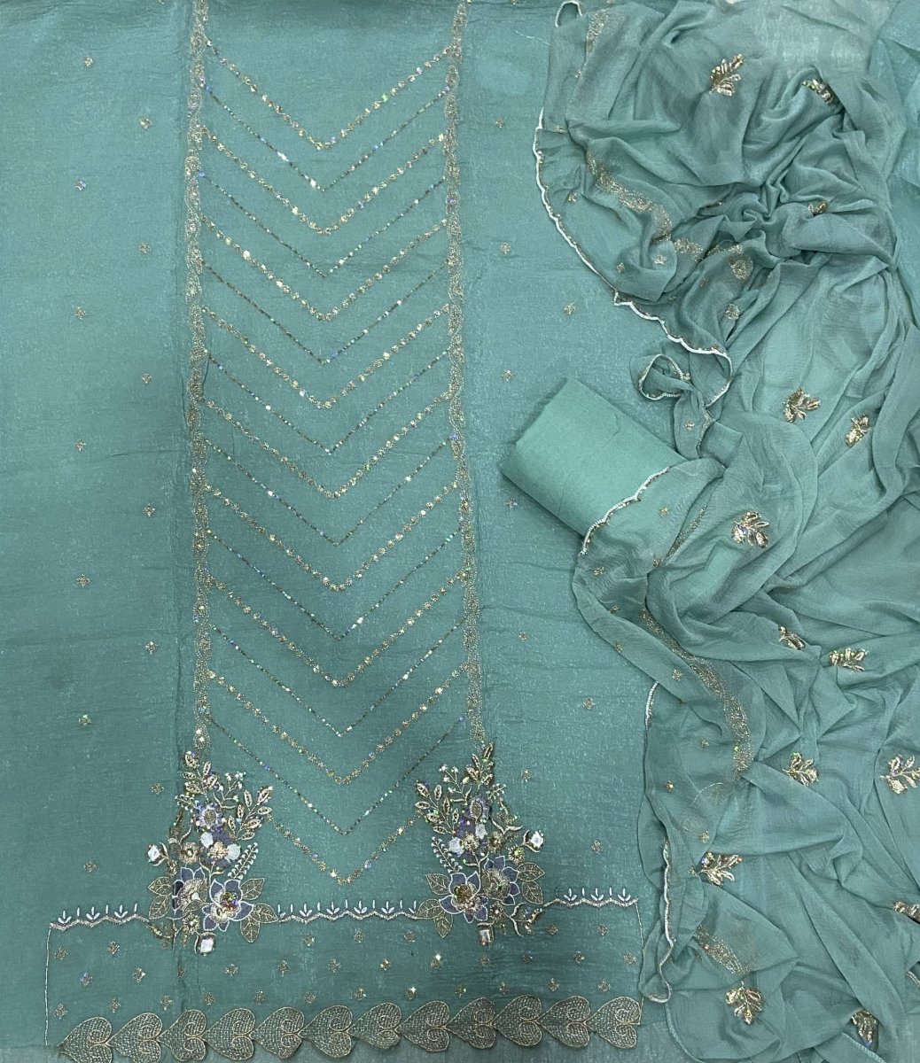 Crush Silk Suit Set with Zari & Sequins Work - Yanchi
