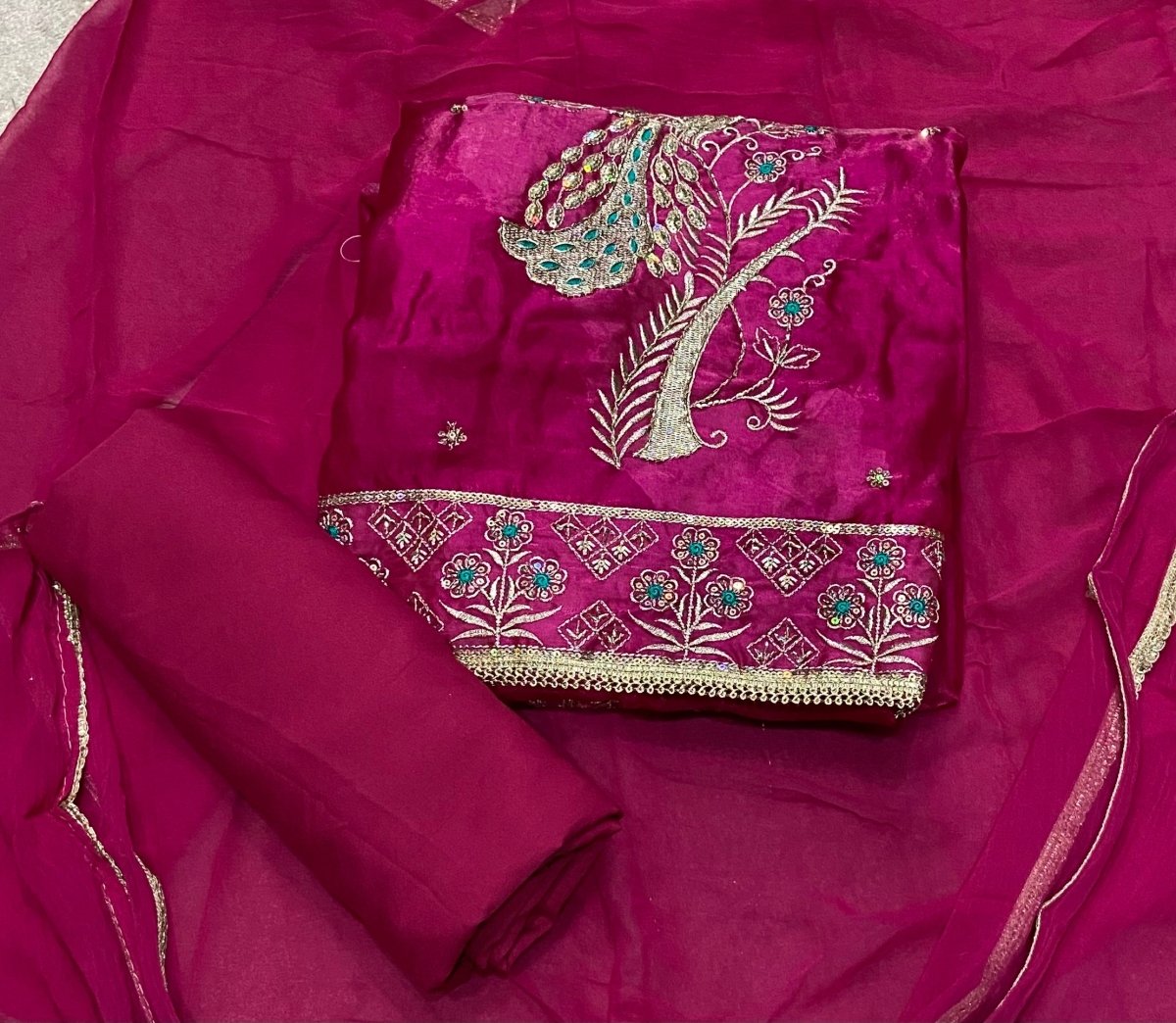 Crush Silk Suit Set with Zari & Sequins Work - Yanchi