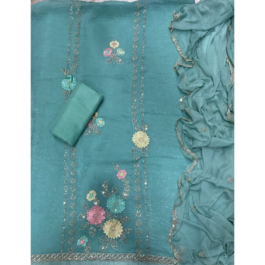 Crush Silk Suit Set with Zari & Sequins Work - Yanchi
