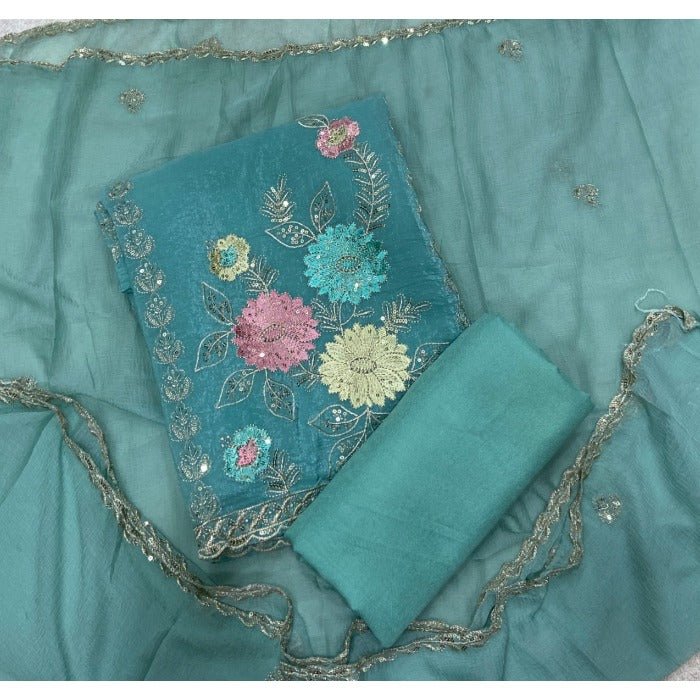 Crush Silk Suit Set with Zari & Sequins Work - Yanchi