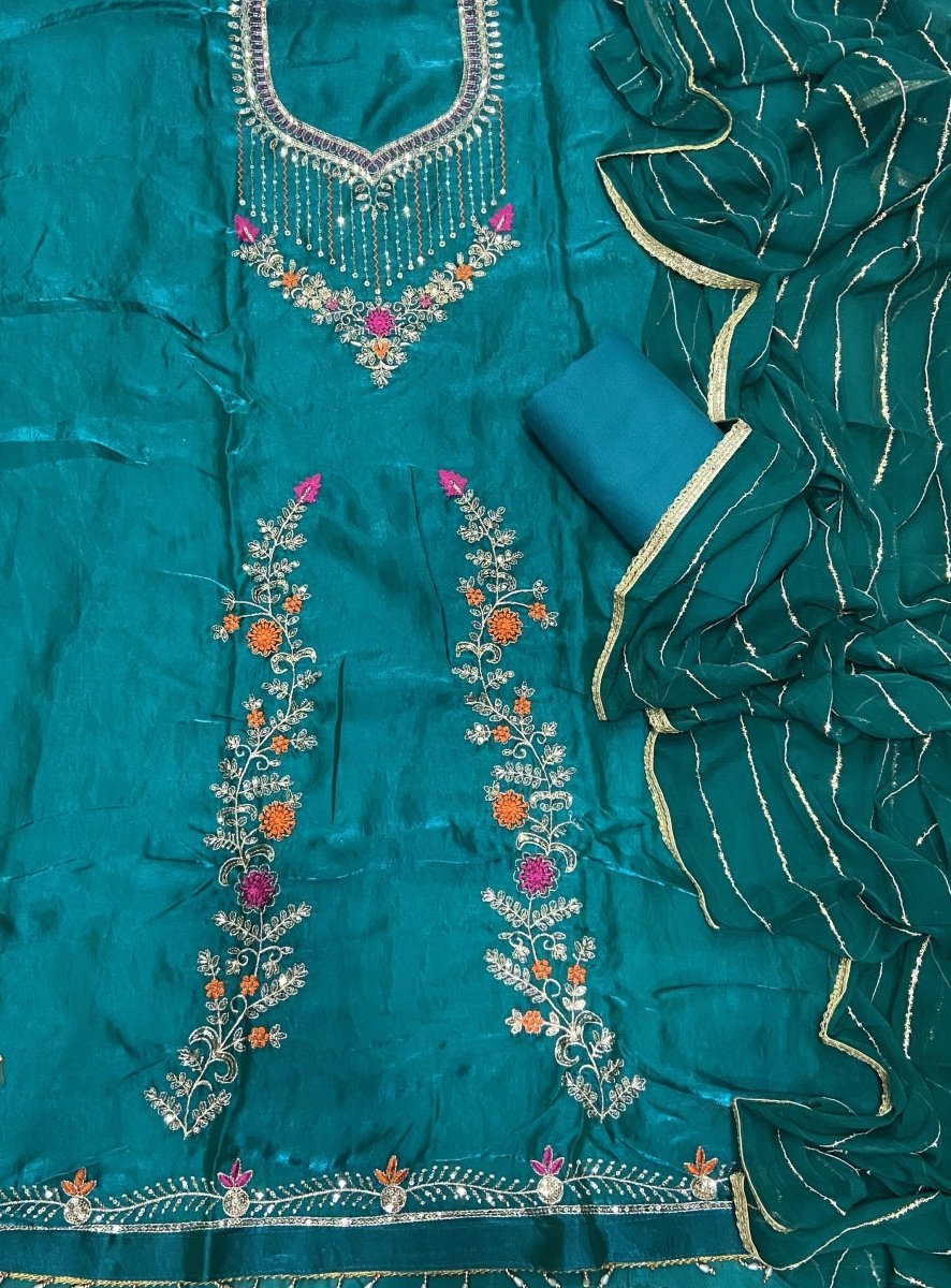 Crush Silk Suit Set with Zari & Sequins Work - Yanchi