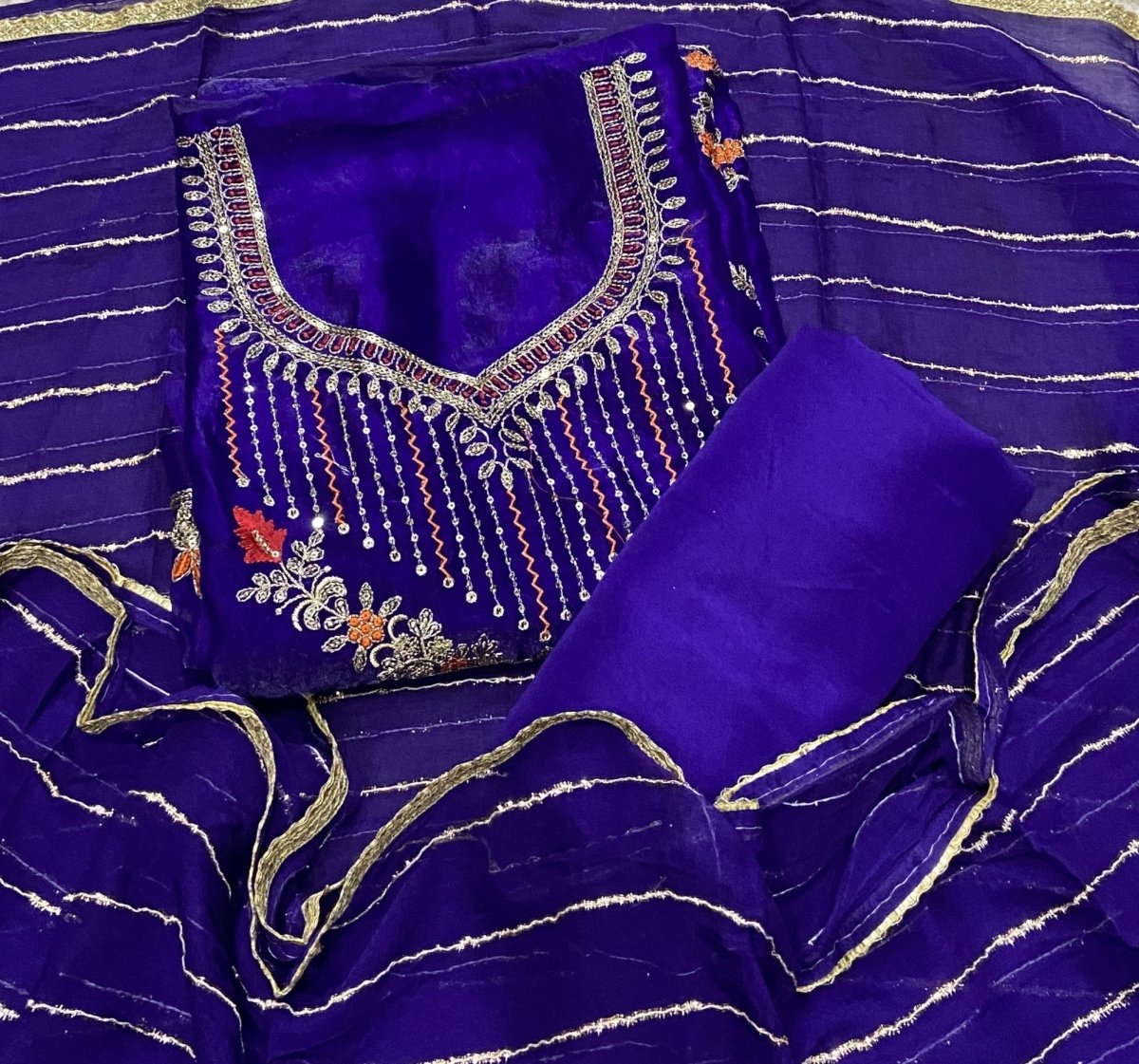 Crush Silk Suit Set with Zari & Sequins Work - Yanchi