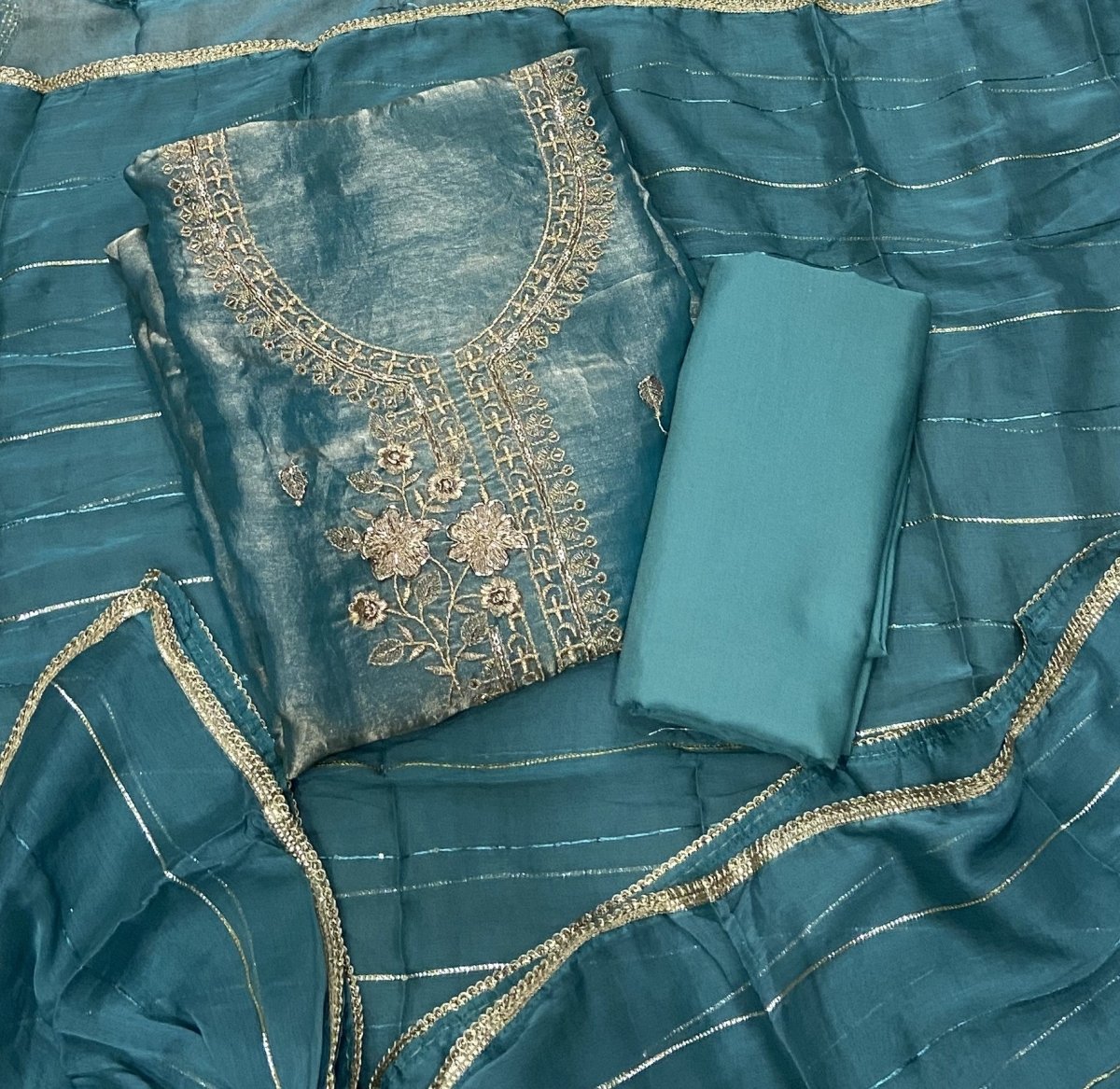 Crush Silk Suit Set with Zari & Sequins Work - Yanchi
