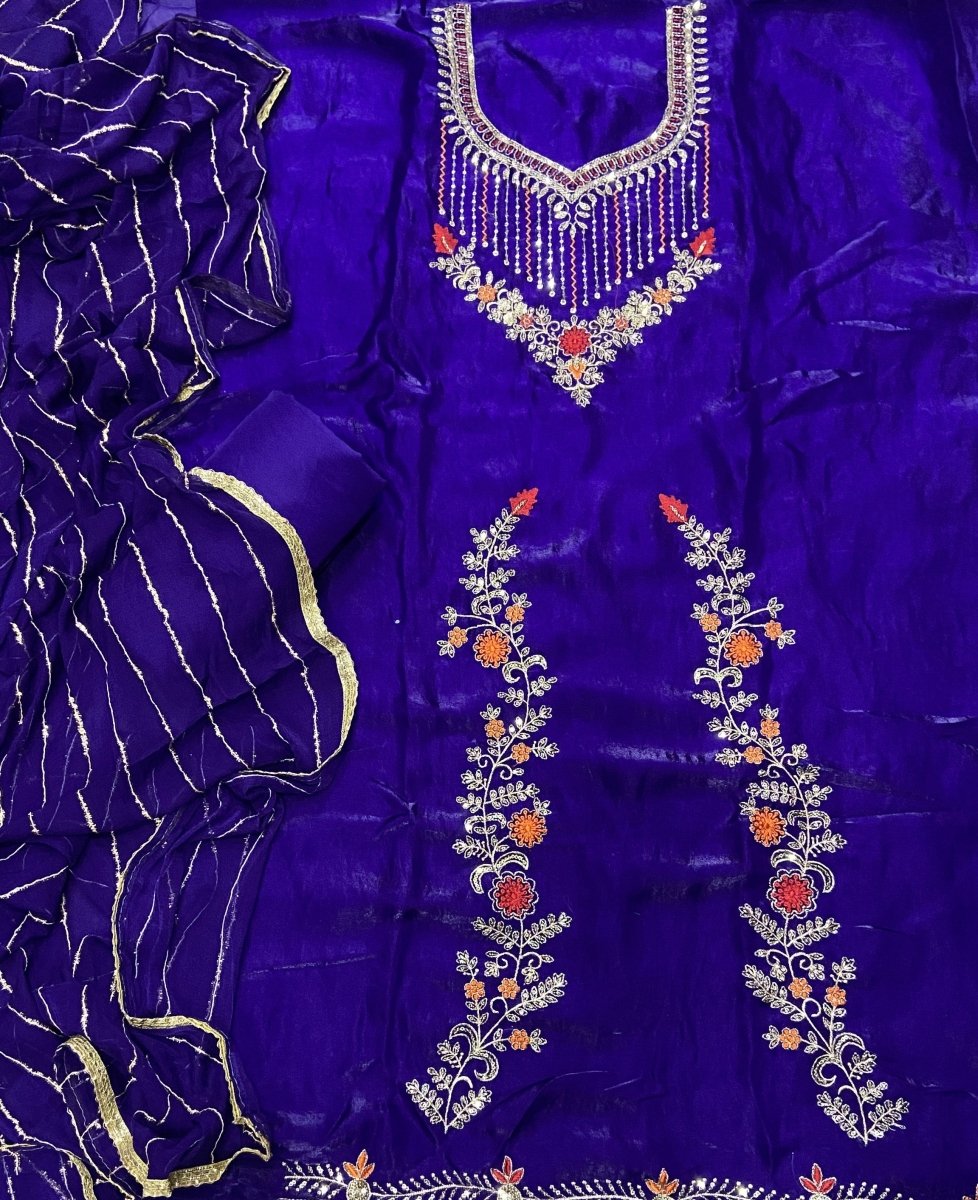 Crush Silk Suit Set with Zari & Sequins Work - Yanchi