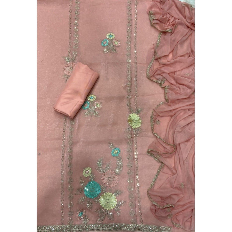 Crush Silk Suit Set with Zari & Sequins Work - Yanchi