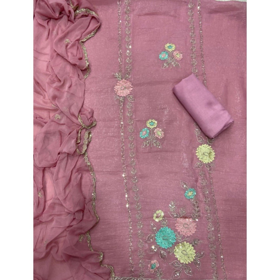 Crush Silk Suit Set with Zari & Sequins Work - Yanchi