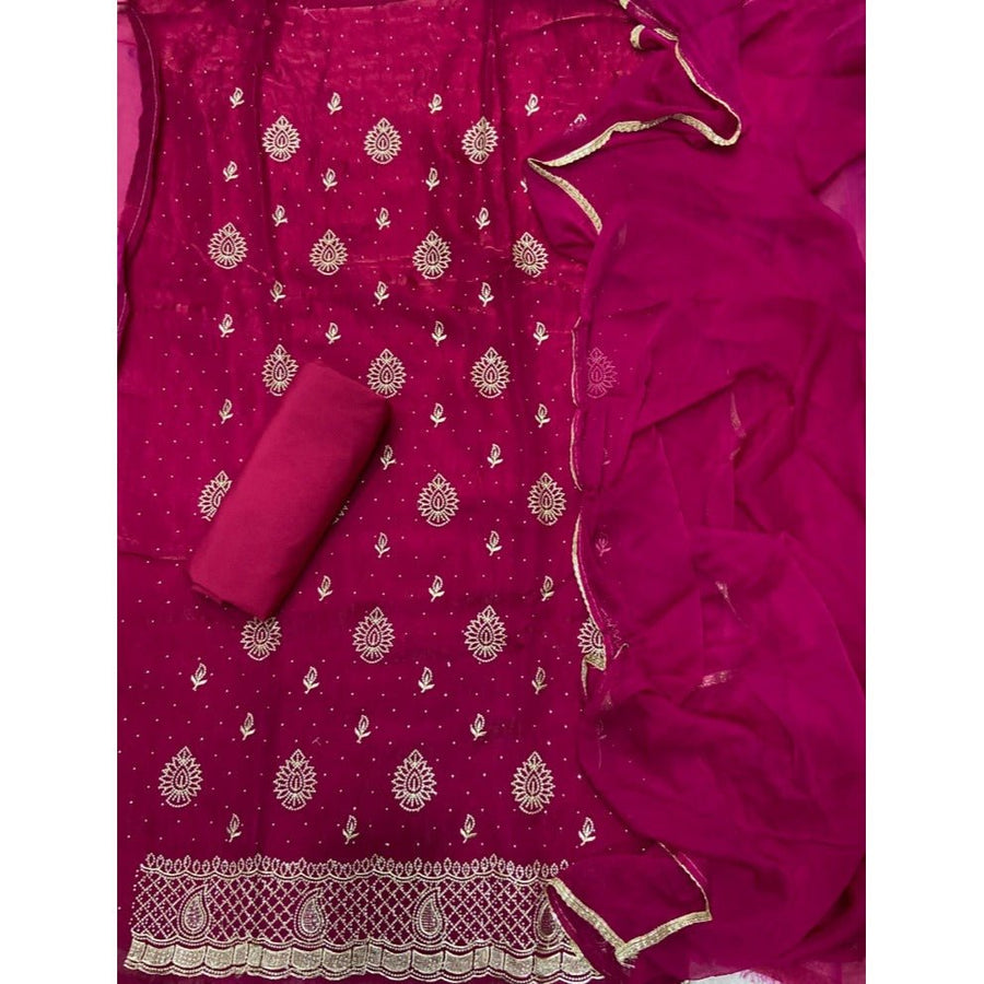 Crush Silk Suit Set with Zari & Sequins Work - Yanchi