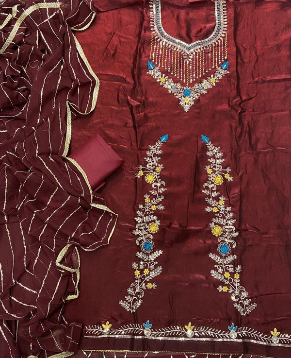 Crush Silk Suit Set with Zari & Sequins Work - Yanchi