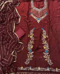 Crush Silk Suit Set with Zari & Sequins Work - Yanchi