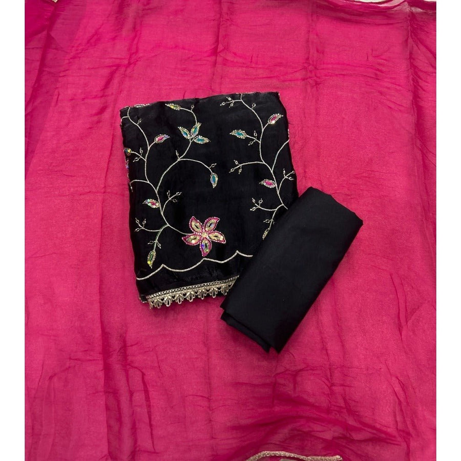 Crush Silk Suit Set with Zari & Sequins Work - Yanchi