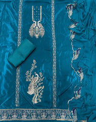 Crush Silk Suit Set with Zari & Stone Work - Yanchi