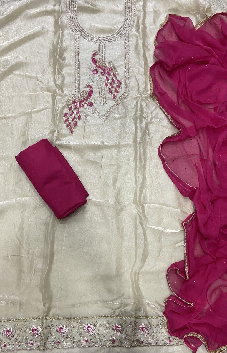 Crush Silk Suit Set with Zari & Stone Work - Yanchi