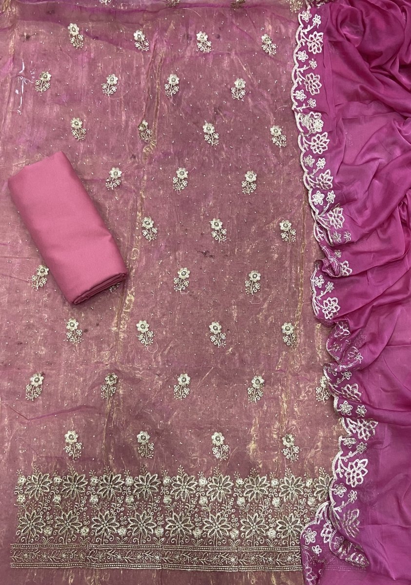 Crush Silk Suit Set with Zari & Stone Work - Yanchi
