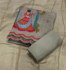 Dhamaka Offer Elegant Linen Cotton Suit Set with Swarovski Work - Yanchi