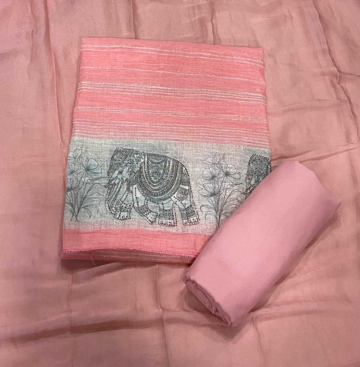 Dhamaka Offer Elegant Linen Cotton Suit Set with Swarovski Work - Yanchi