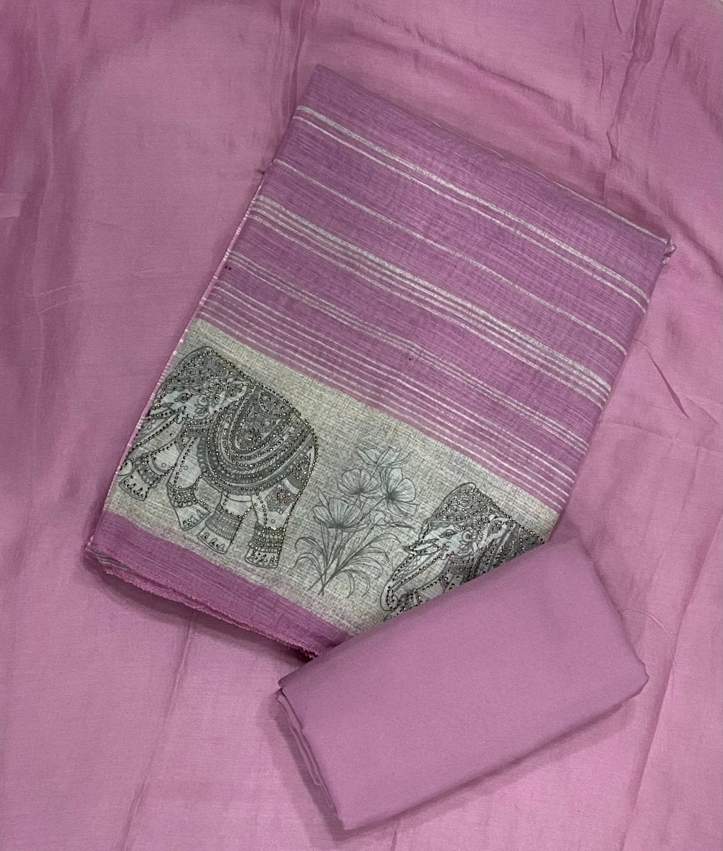 Dhamaka Offer Elegant Linen Cotton Suit Set with Swarovski Work - Yanchi