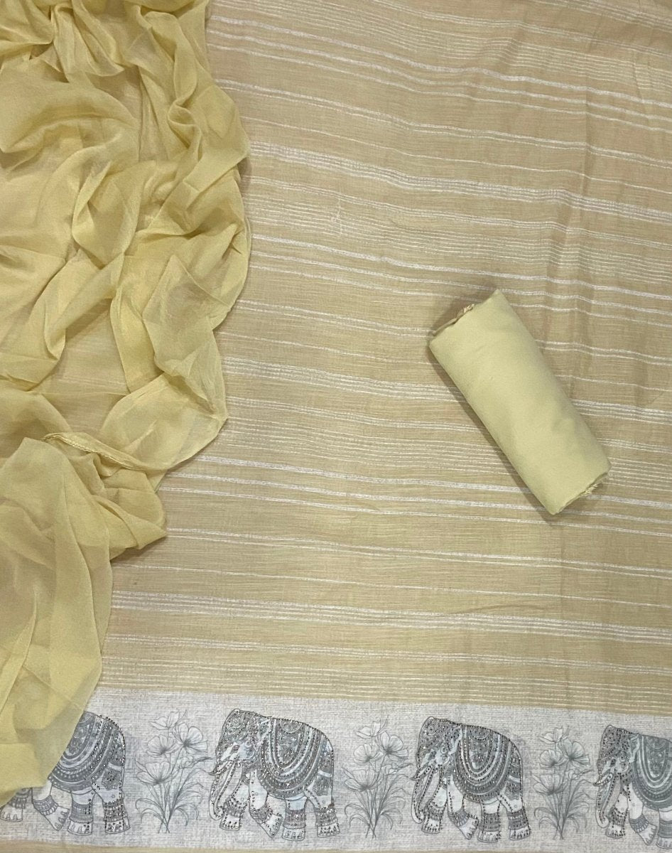 Dhamaka Offer Elegant Linen Cotton Suit Set with Swarovski Work - Yanchi