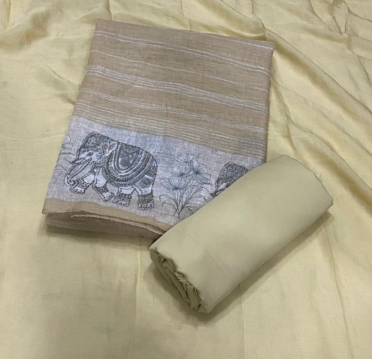 Dhamaka Offer Elegant Linen Cotton Suit Set with Swarovski Work - Yanchi