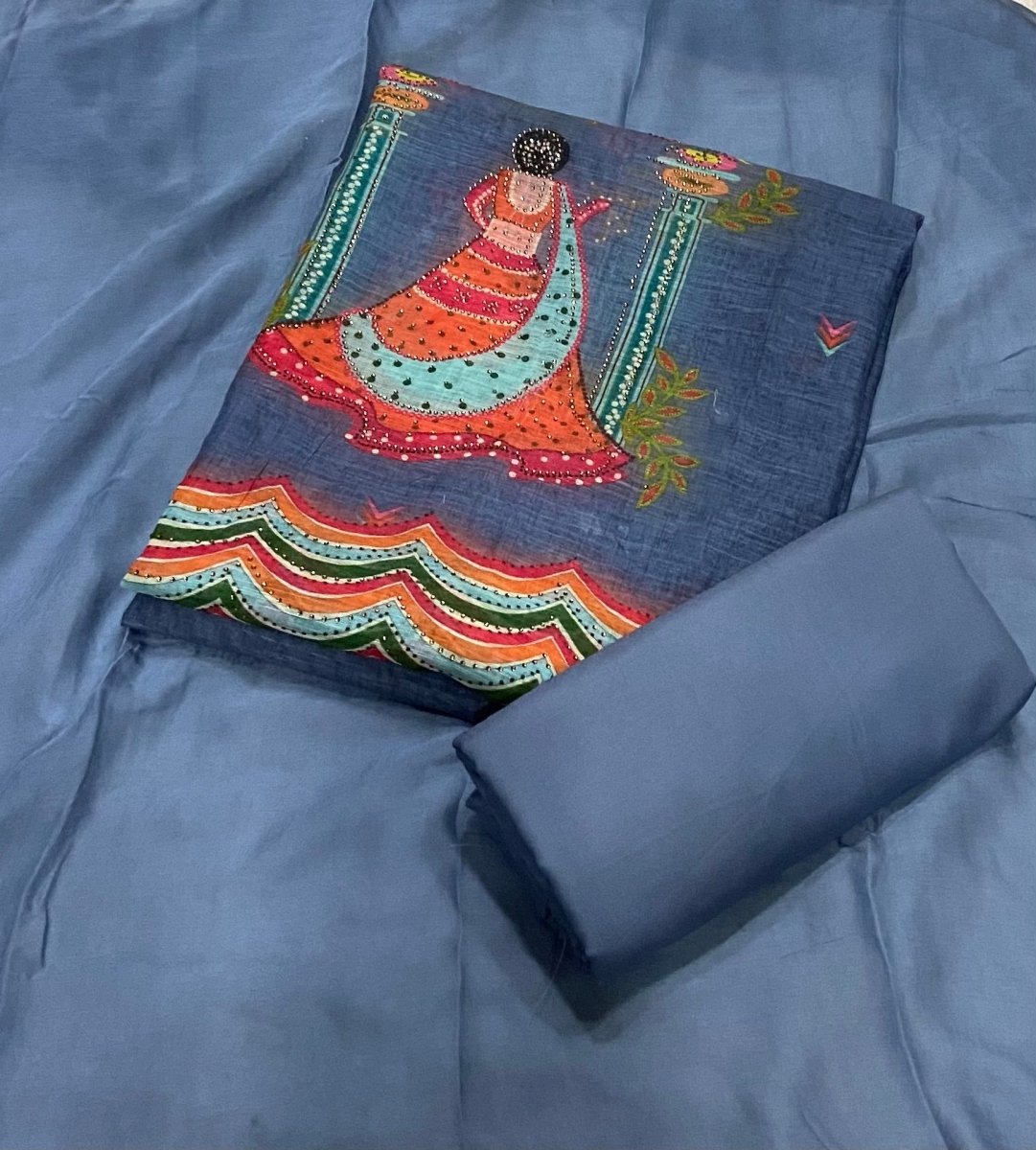 Dhamaka Offer Elegant Linen Cotton Suit Set with Swarovski Work - Yanchi
